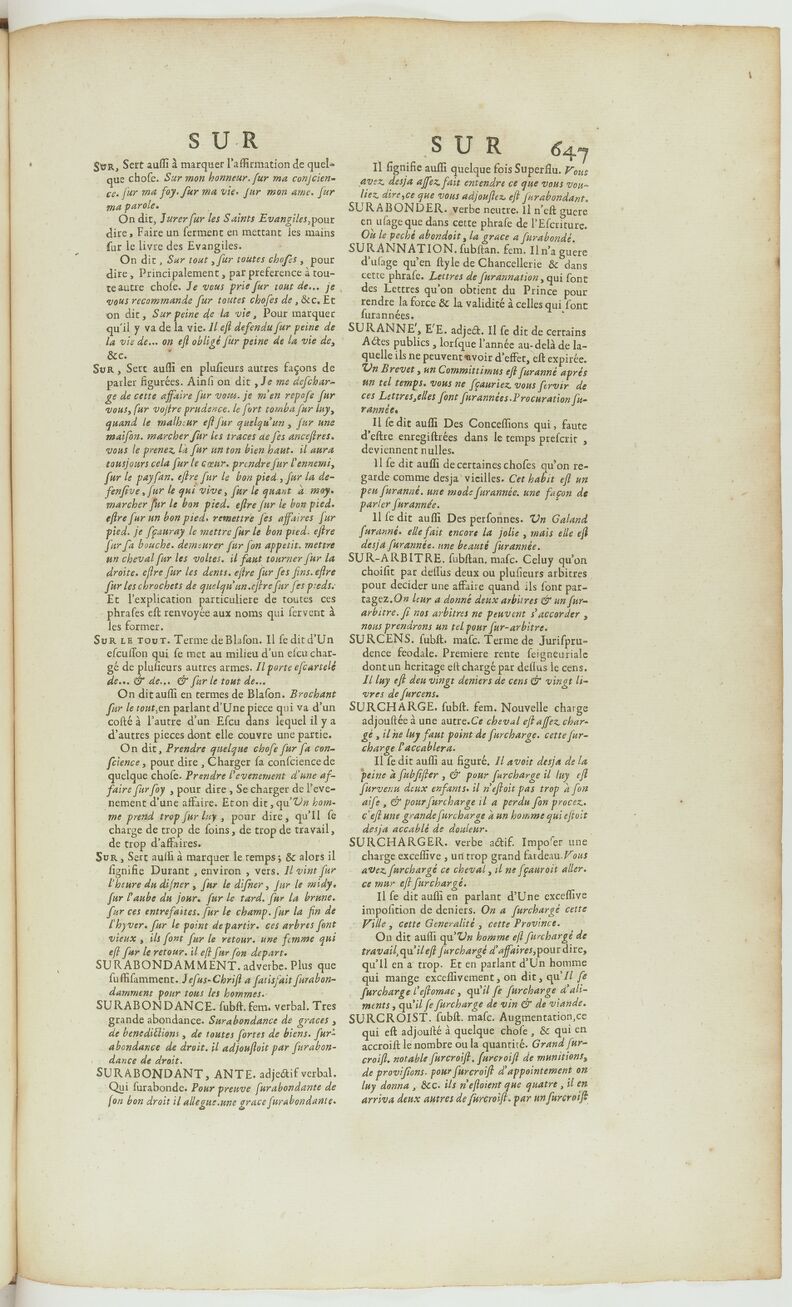 surabondamment | Dictionnaire de lAcadémie française | 2e édition