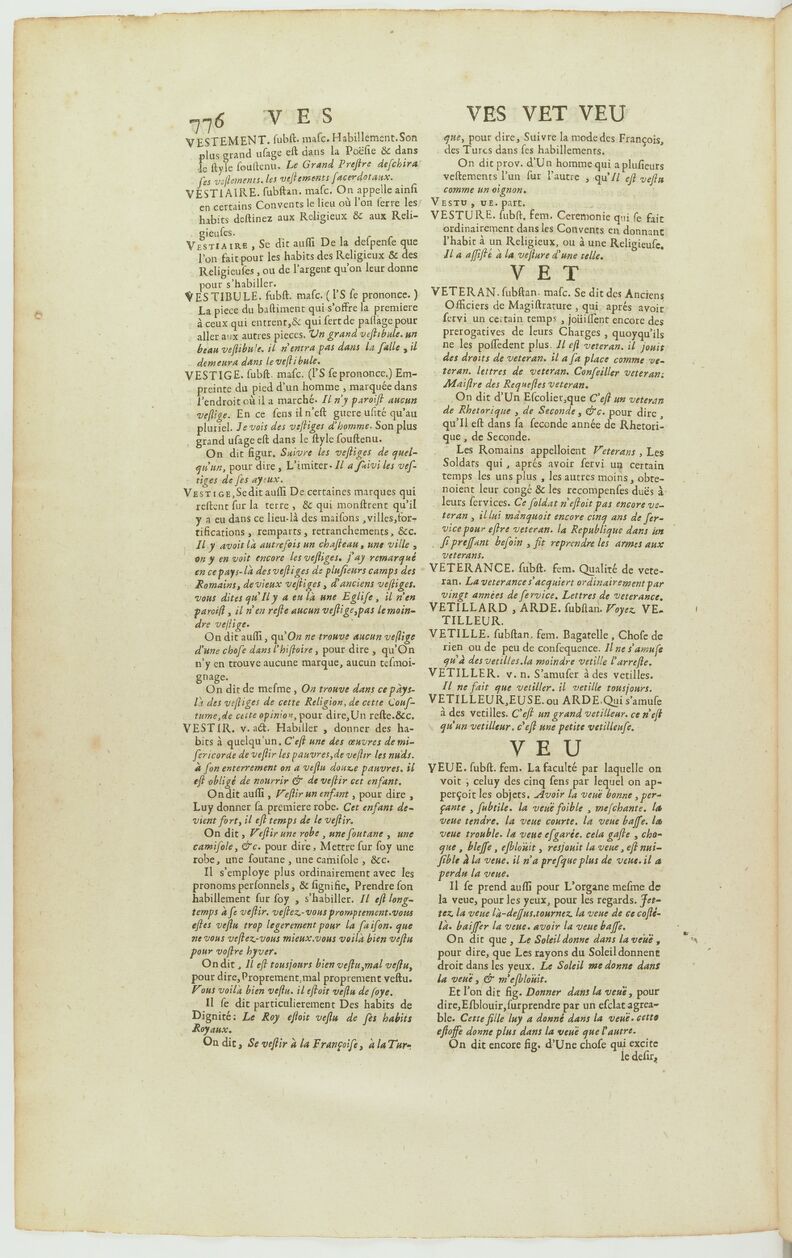 veuë | Dictionnaire de lAcadémie française | 2e édition