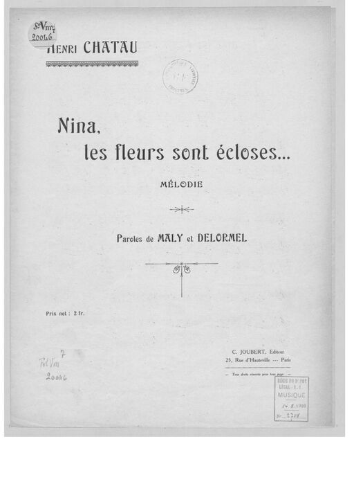 Nina les fleurs sont écloses. Mélodie. Paroles de Maly et Delormel