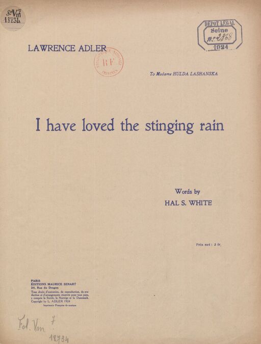 I have loved the stinging rain, words by Hal S. White. Chant et piano