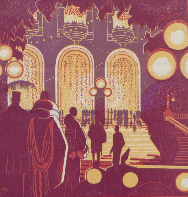 Arrivée des spectateurs à l'Opéra de Vichy. Image publiée à Vichy le 23 août 1931 dans le journal : La Saison à Vichy