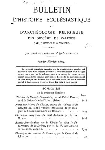 Bulletin d'histoire ecclesiastique et d'archéologie religieuse des diocèses de Valence, Gap, Grenoble et Viviers