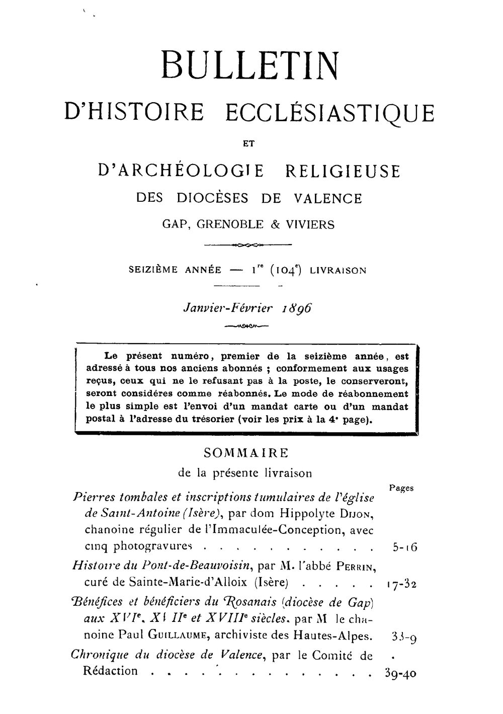 Bulletin d'histoire ecclesiastique et d'archéologie religieuse des diocèses de Valence, Gap, Grenoble et Viviers