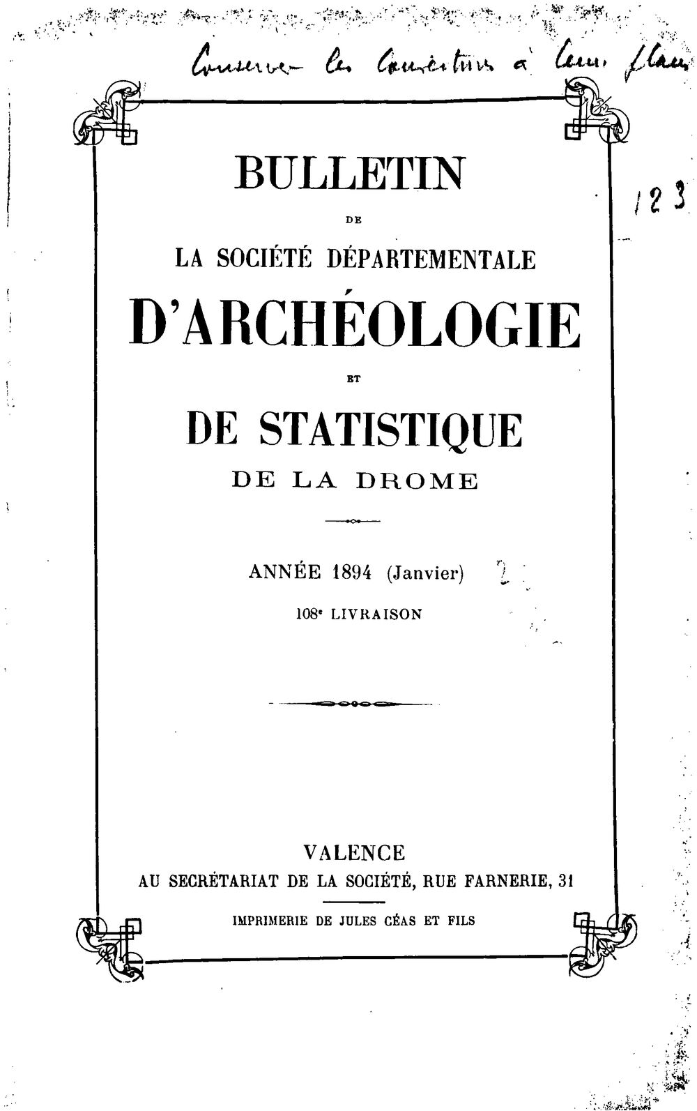 Bulletin de la Société d'archéologie et de statistique de la Drôme