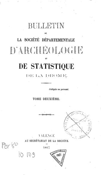 Bulletin de la Société d'archéologie et de statistique de la Drôme