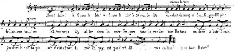 Chanson d'Étienne Coché, crieur de vin. Image publiée à Troyes le 4 octobre 1840 dans le journal : La Silhouette