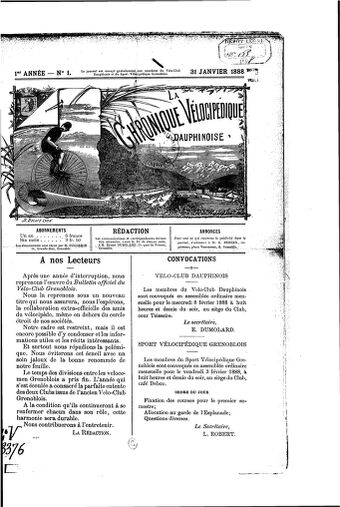 La Chronique vélocipédique dauphinoise / l'imprimeur-gérant b : H. Berger - 31 janvier 1888
