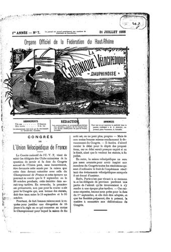 La Chronique vélocipédique dauphinoise / l'imprimeur-gérant b : H. Berger - 31 juillet 1888