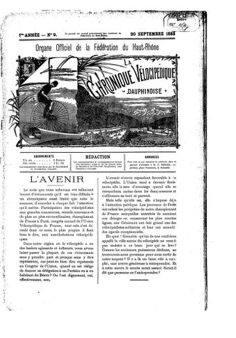 La Chronique vélocipédique dauphinoise / l'imprimeur-gérant b : H. Berger - 30 septembre 1888