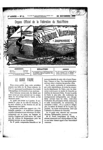 La Chronique vélocipédique dauphinoise / l'imprimeur-gérant b : H. Berger - 30 novembre 1888