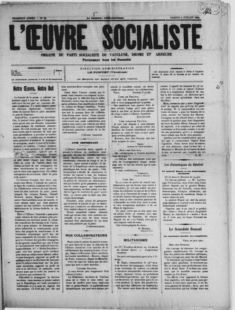 L'Œuvre socialiste : organe des fédérations socialistes autonomes : Ardèche-Drôme, Gard, Vaucluse [