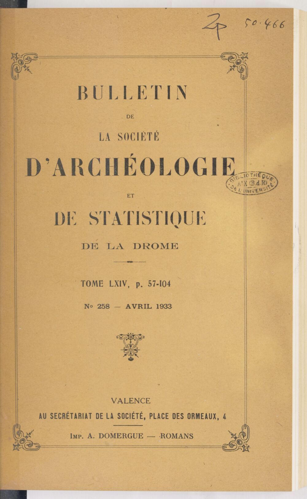 Bulletin de la Société d'archéologie et de statistique de la Drôme