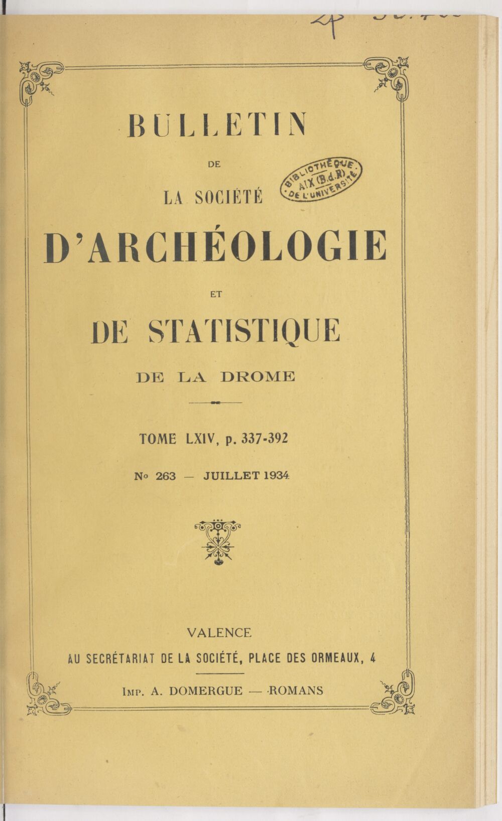 Bulletin de la Société d'archéologie et de statistique de la Drôme