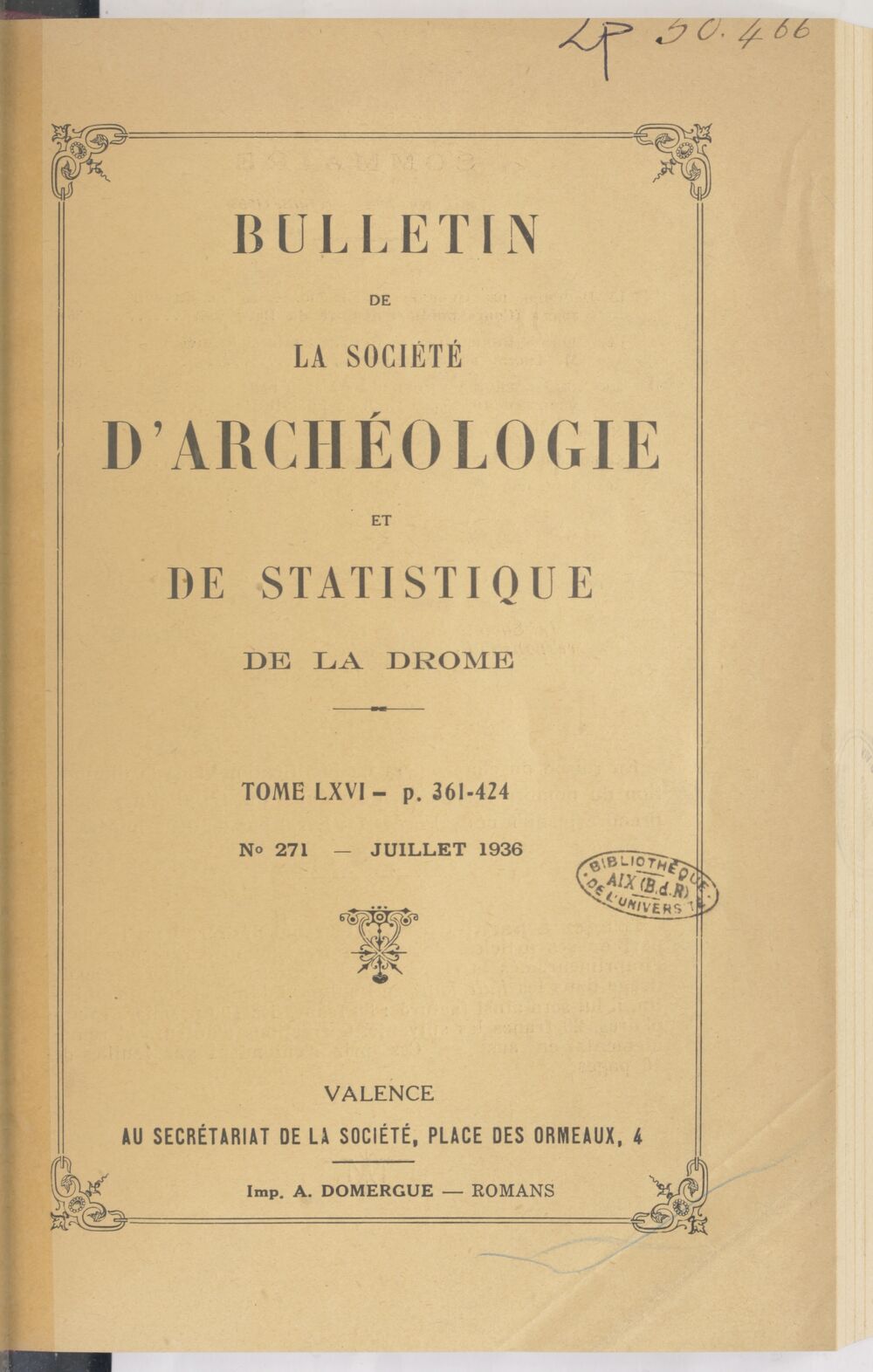 Bulletin de la Société d'archéologie et de statistique de la Drôme