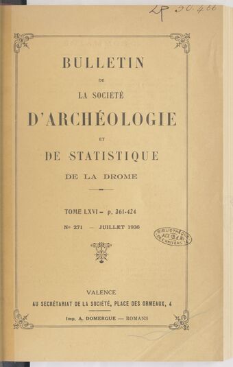 Bulletin de la Société d'archéologie et de statistique de la Drôme