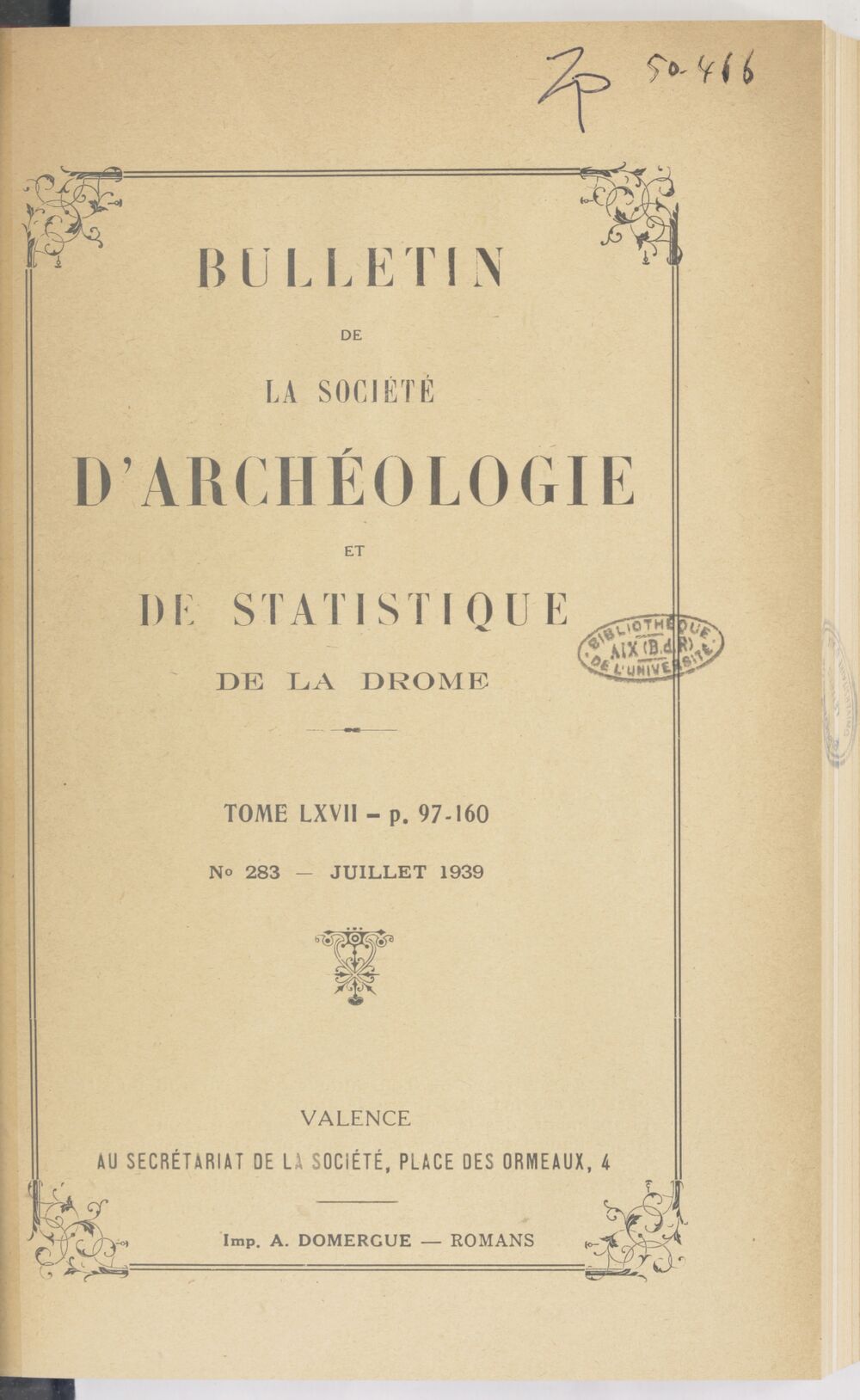 Bulletin de la Société d'archéologie et de statistique de la Drôme