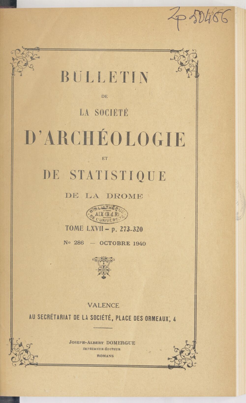 Bulletin de la Société d'archéologie et de statistique de la Drôme