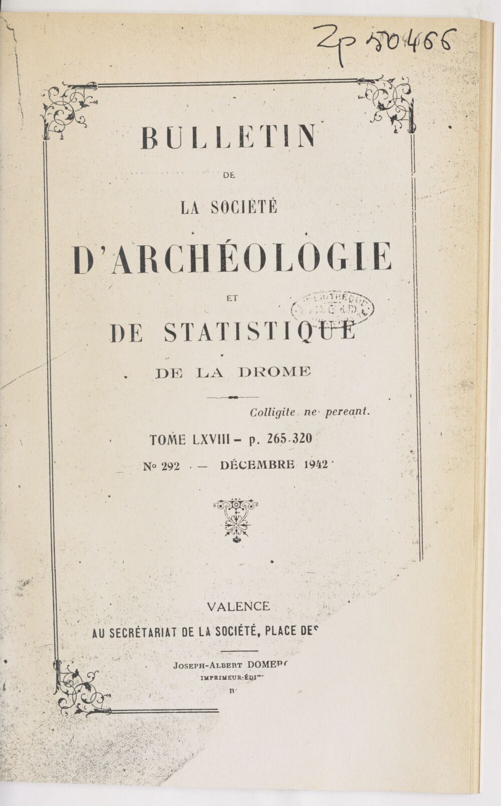 Bulletin de la Société d'archéologie et de statistique de la Drôme