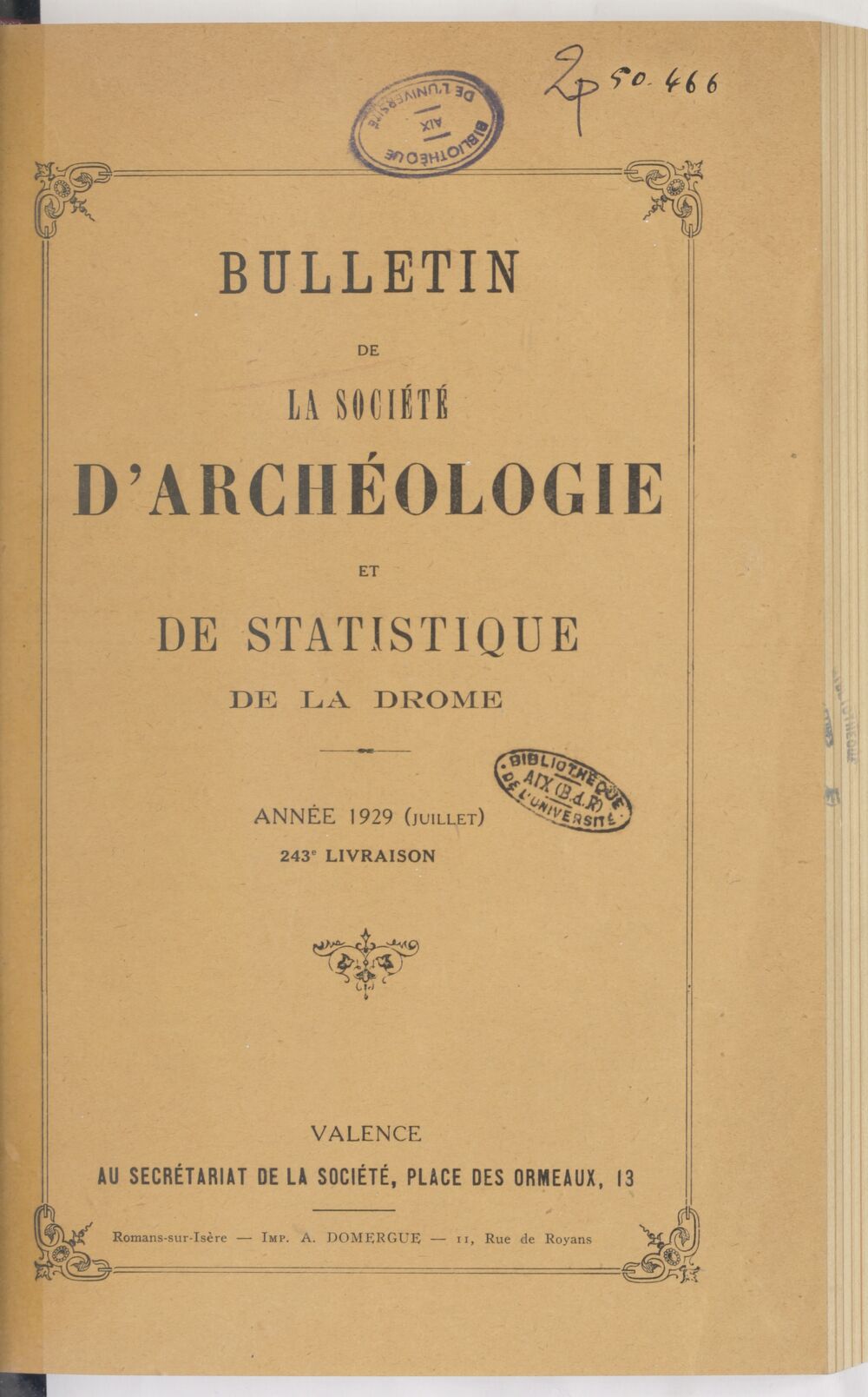 Bulletin de la Société d'archéologie et de statistique de la Drôme