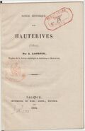 Notice historique sur Hauterives (Drôme) / par A. Lacroix,...