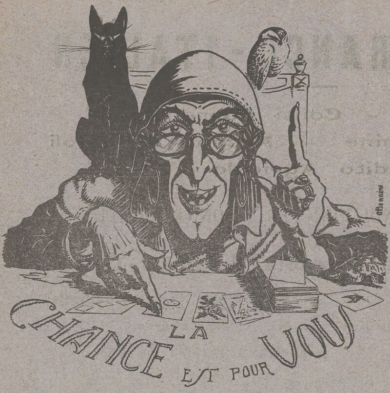 Diseuse de bonne aventure. Image publiée à Montauban en juillet 1926 dans le journal : La Voix des champs = La Voce dei campi