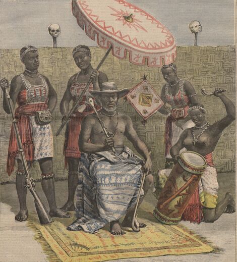Béhanzin, roi de Dahomey. Image publiée à Paris le 23 avril 1892 dans : Le Petit journal. Supplément illustré