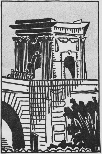 Le château d'eau du Peyrou, à Montpellier. Dessin d'Henri de Taffanel de la Jonquière publié à Montpellier le 6 février 1926 dans le journal : La Vie montpelliéraine