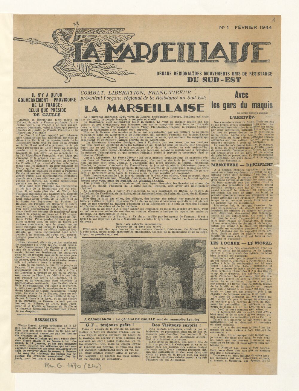 La Marseillaise : organe régional des Mouvements unis de résistance du Sud-Est