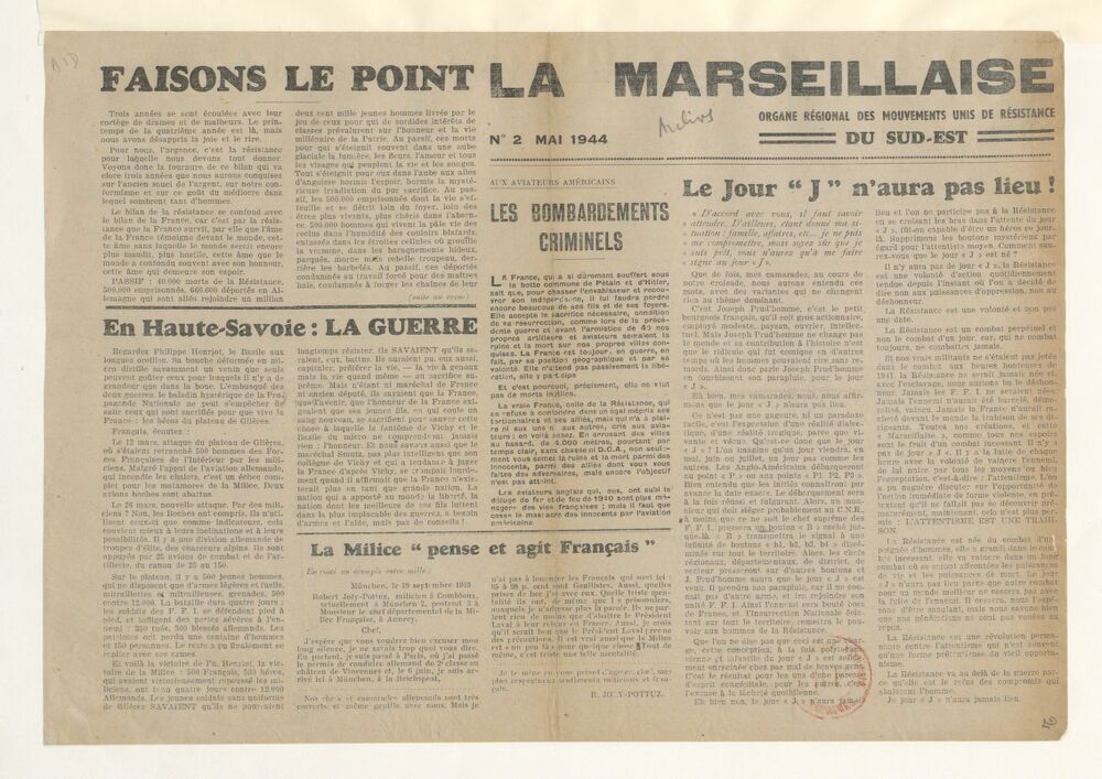 La Marseillaise : organe régional des Mouvements unis de résistance du Sud-Est