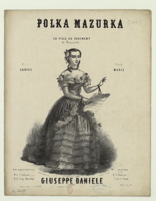 Les danses modernes. 2, Polka mazurka sur La fille du régiment de Donizetti : piano / par Giuseppe Daniele ; [ill. par Victor Coindre,...]