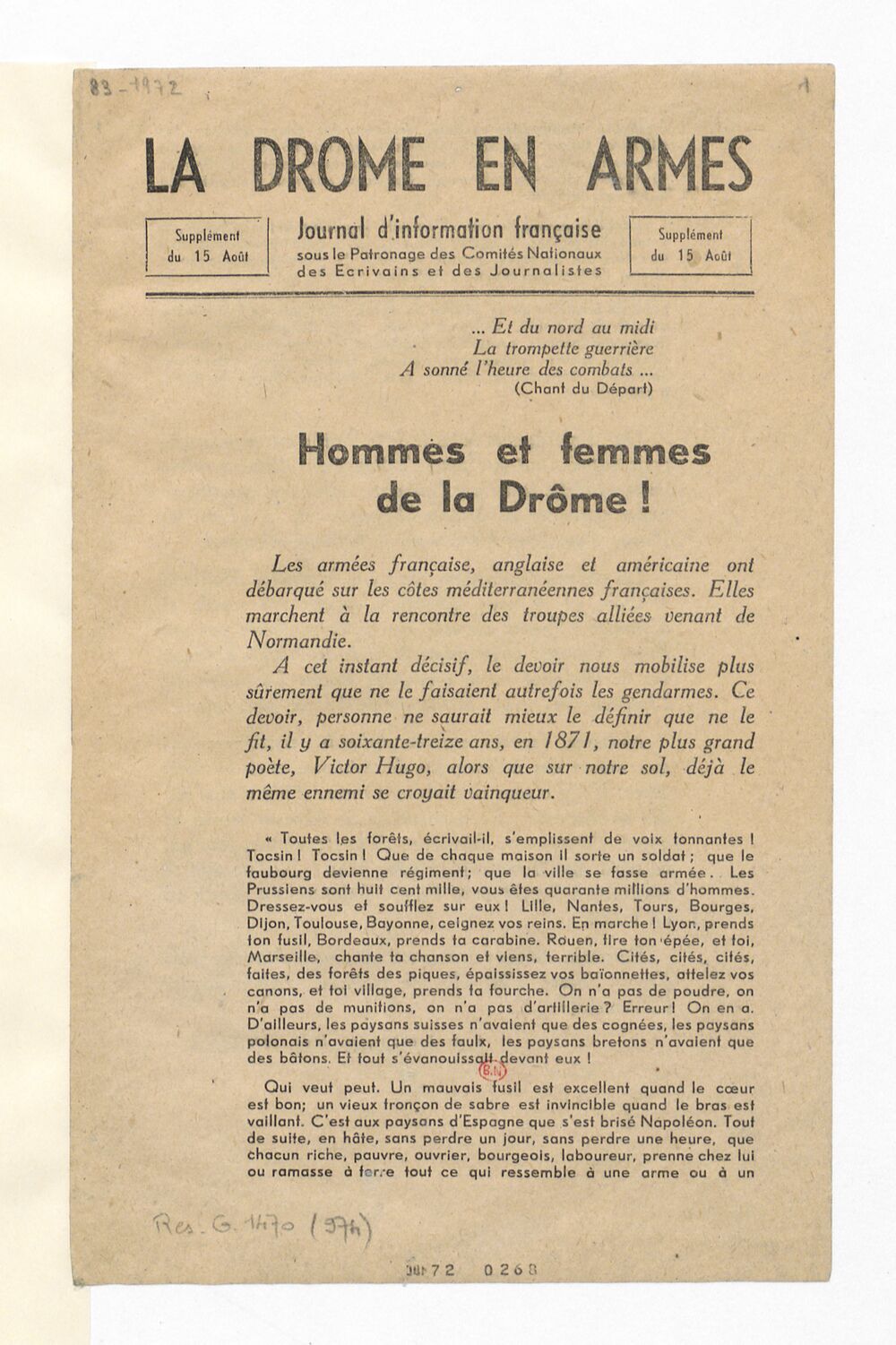 La Drôme en armes : journal d'information française