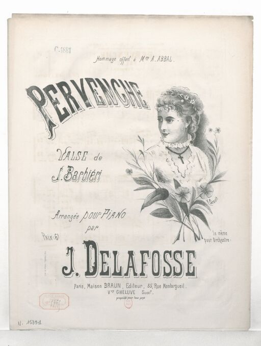 Pervenche : valse / de J. Barbiéri ; arrangée pour piano par J. Delafosse ; [ill. par] A. Pérault