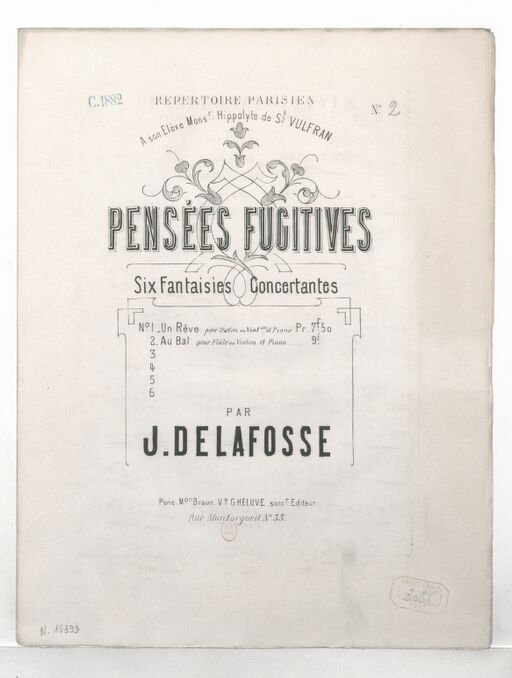 Pensées fugitives. 2, Au bal : pour flûte ou violon [et piano] : op. 90 / par J. Delafosse