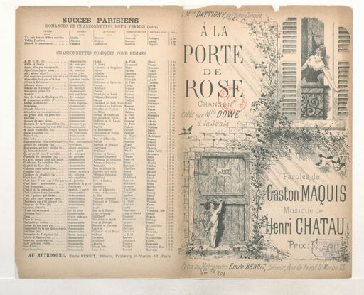 At the door of Rose: song/lyrics by Gaston Maquis; music by Henri Chatau; created by Miss Dowe at the Scala