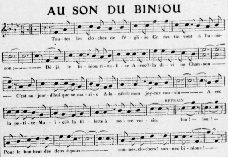 Au son du biniou [chant]. Partition publiée à Quimperlé le 1er août 1914 dans le journal : La Côte d'Armor