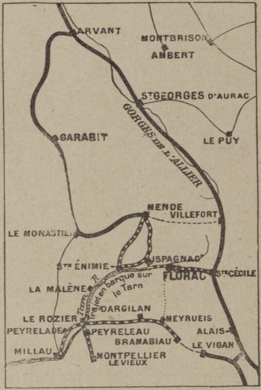 Exemple d'une excursion aux gorges du Tarn. Image publiée à Florac en janvier/juin 1897 dans le journal : Bulletin illustré du Club cévenol