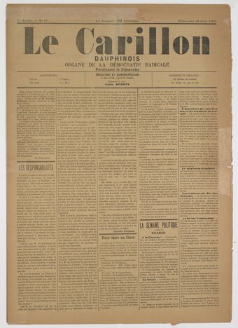 Le Carillon dauphinois : journal républicain illustré : paraissant tous les samedis / rédacteur en chef Louis Dumont