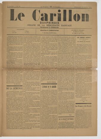 Le Carillon dauphinois : journal républicain illustré : paraissant tous les samedis / rédacteur en chef Louis Dumont