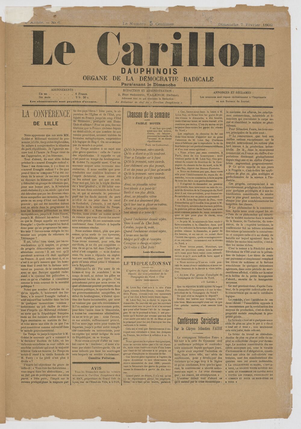 Le Carillon dauphinois : journal républicain illustré : paraissant tous les samedis / rédacteur en chef Louis Dumont