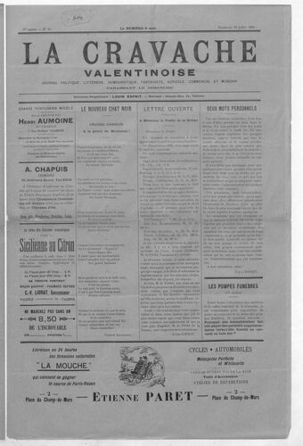 La Cravache valentinoise : journal politique, littéraire, humouristique, fantaisiste, agricole, commercial et mondain / directeur-propriétaire Louis Esprit