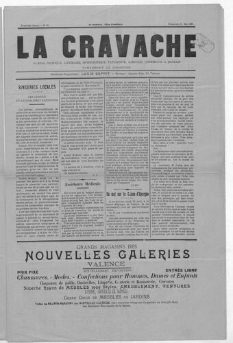 La Cravache valentinoise : journal politique, littéraire, humouristique, fantaisiste, agricole, commercial et mondain / directeur-propriétaire Louis Esprit