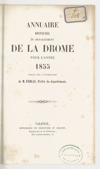 Annuaire du département de la Drome pour l'an... / par Mr. Gueymar-Dupalais...