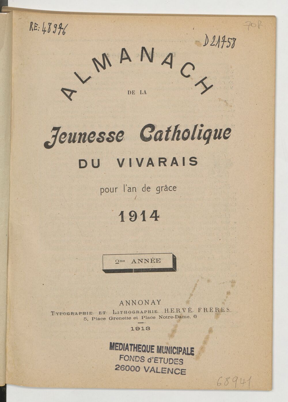 Almanach de la jeunesse catholique du Vivarais