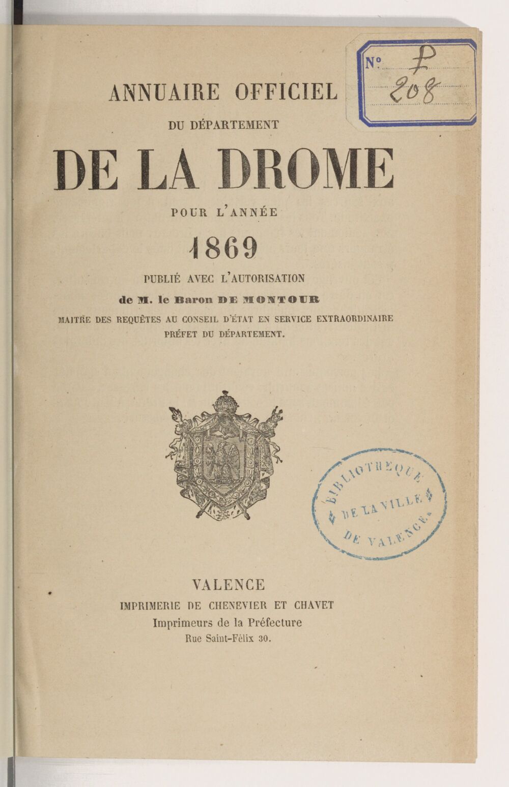 Annuaire du département de la Drome pour l'an... / par Mr. Gueymar-Dupalais...