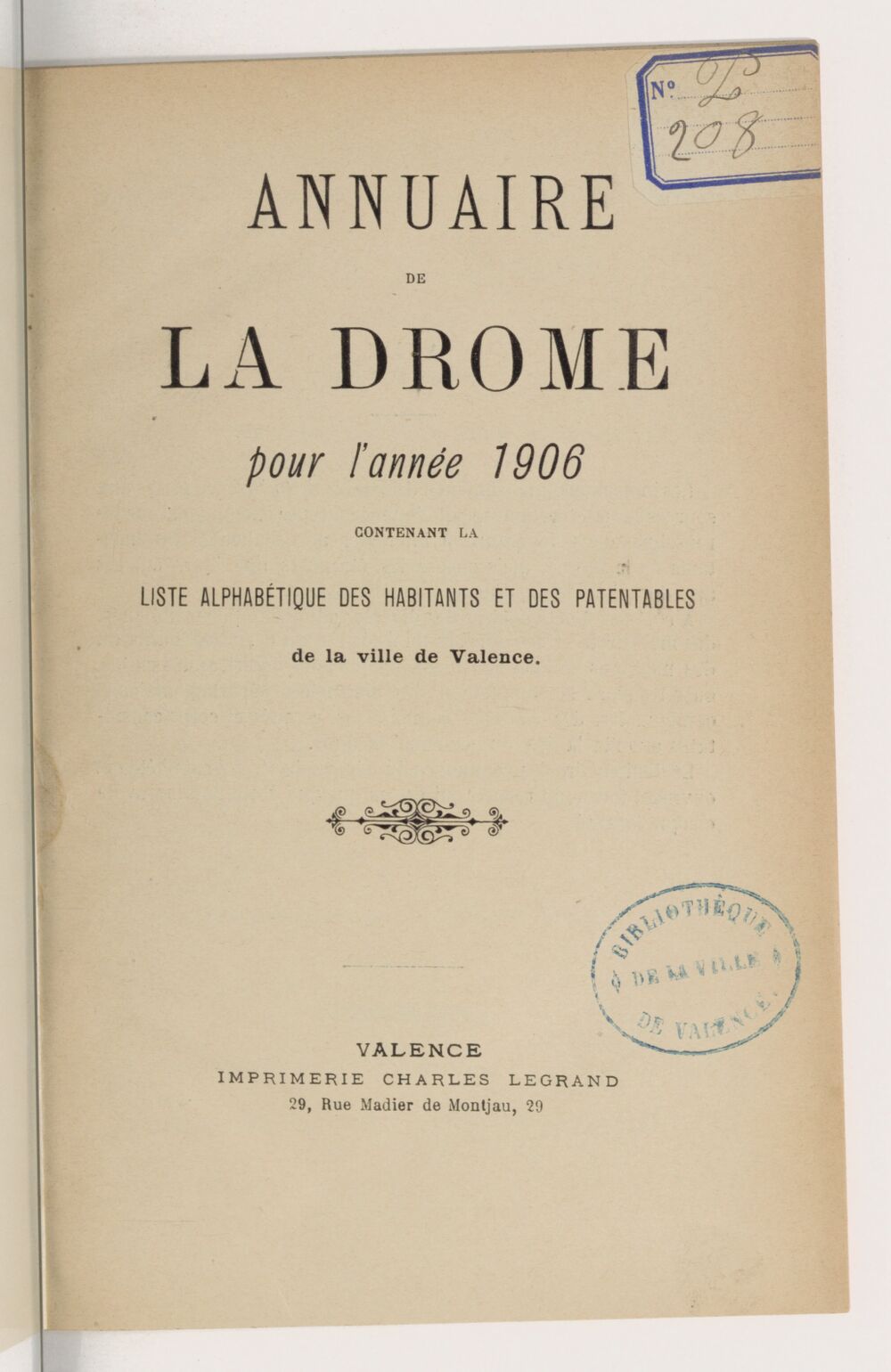 Annuaire du département de la Drome pour l'an... / par Mr. Gueymar-Dupalais...