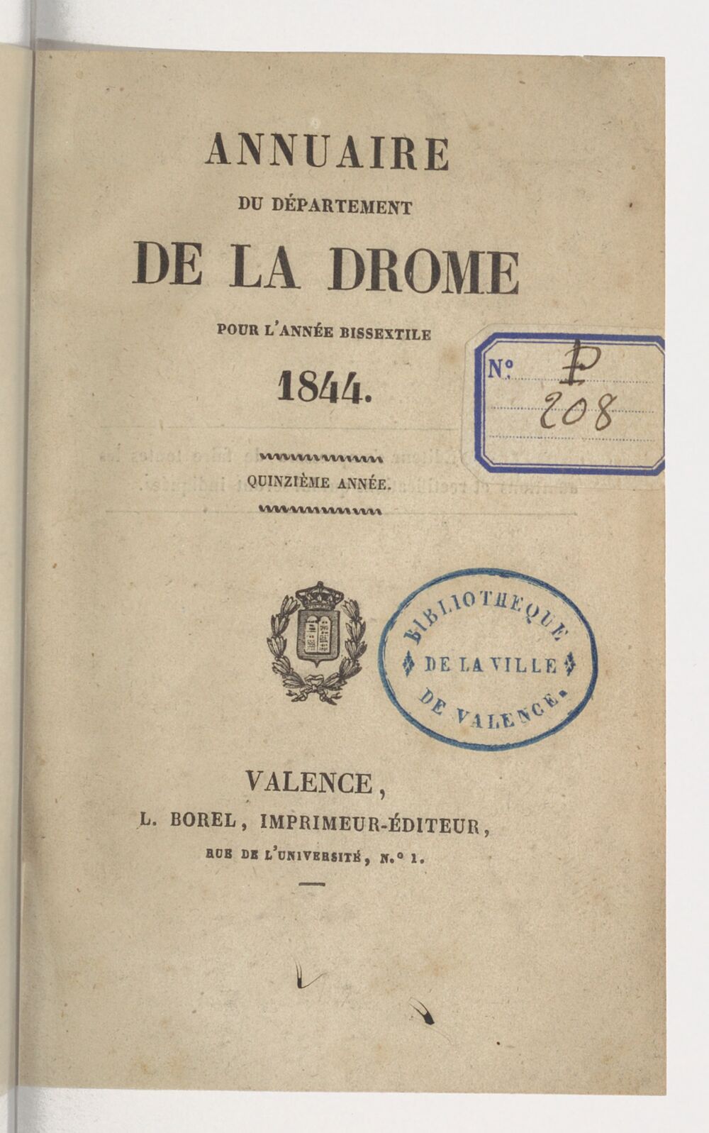 Annuaire du département de la Drome pour l'an... / par Mr. Gueymar-Dupalais...