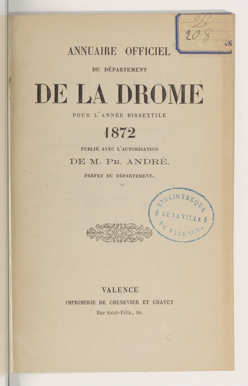 Annuaire du département de la Drome pour l'an... / par Mr. Gueymar-Dupalais...