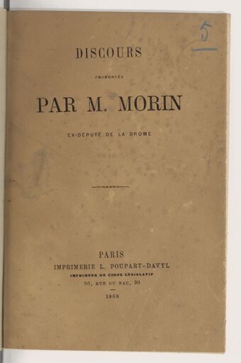 Discours prononcés par M. Morin, député de la Drôme