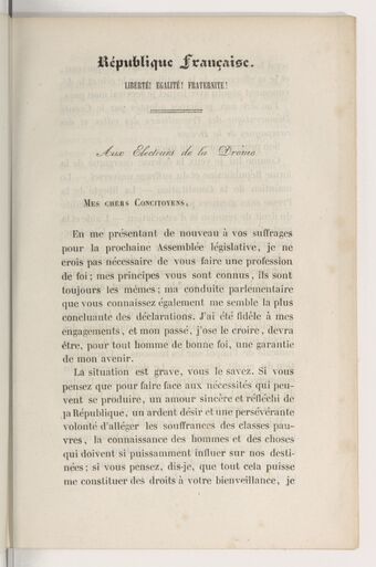 Aux électeurs de la drôme ; [suivi d'un Discours prononcé par le citoyen Curnier, représentant du peuple...] / [par M. Curnier]