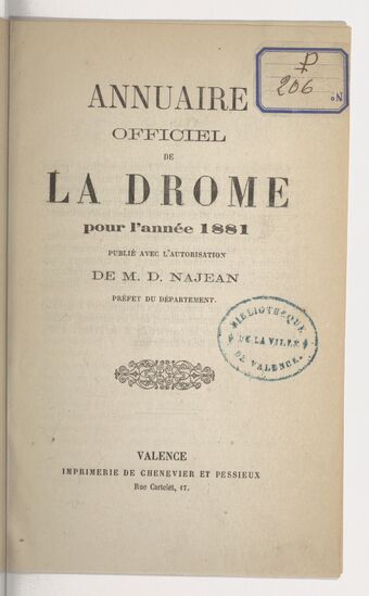 Annuaire du département de la Drome pour l'an... / par Mr. Gueymar-Dupalais...